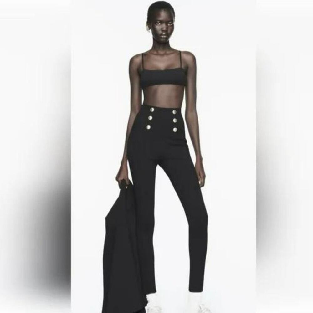 Zara Black High Rise Gold Button Leggings